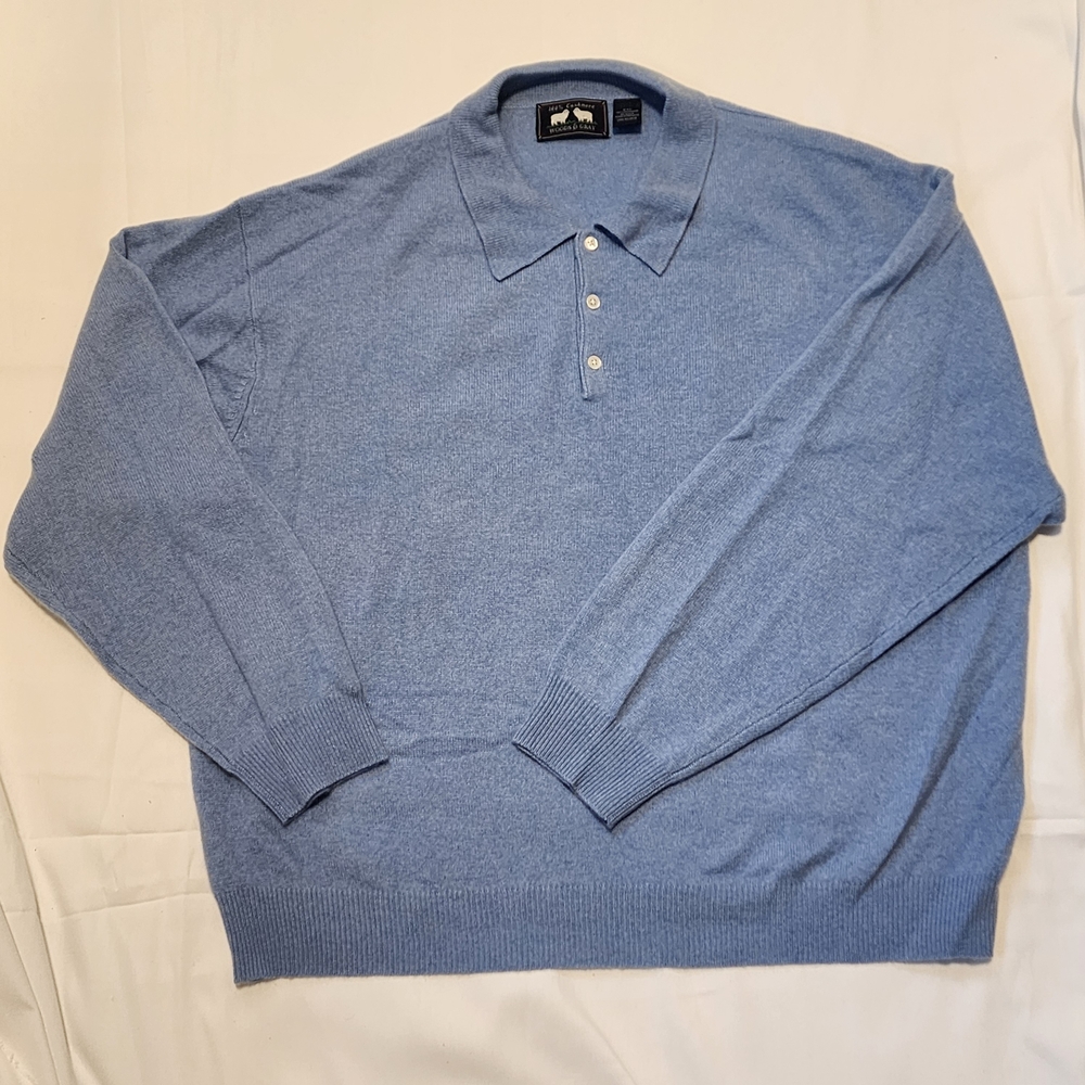 VTG Woods & Grey 100% Cashmere 3-Button Collared Sweater Men Size XXL Grampa Hip